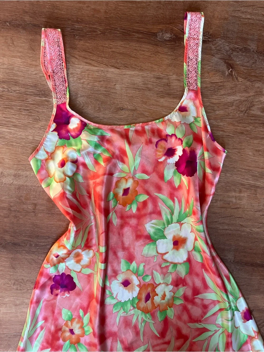 Floral Coral Tank Dress with Green & Purple Accents